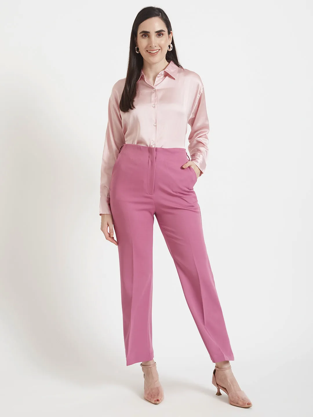 Women'S Luxury Banana Crepe Canyon Rose Flared Trouser Slash Pocket