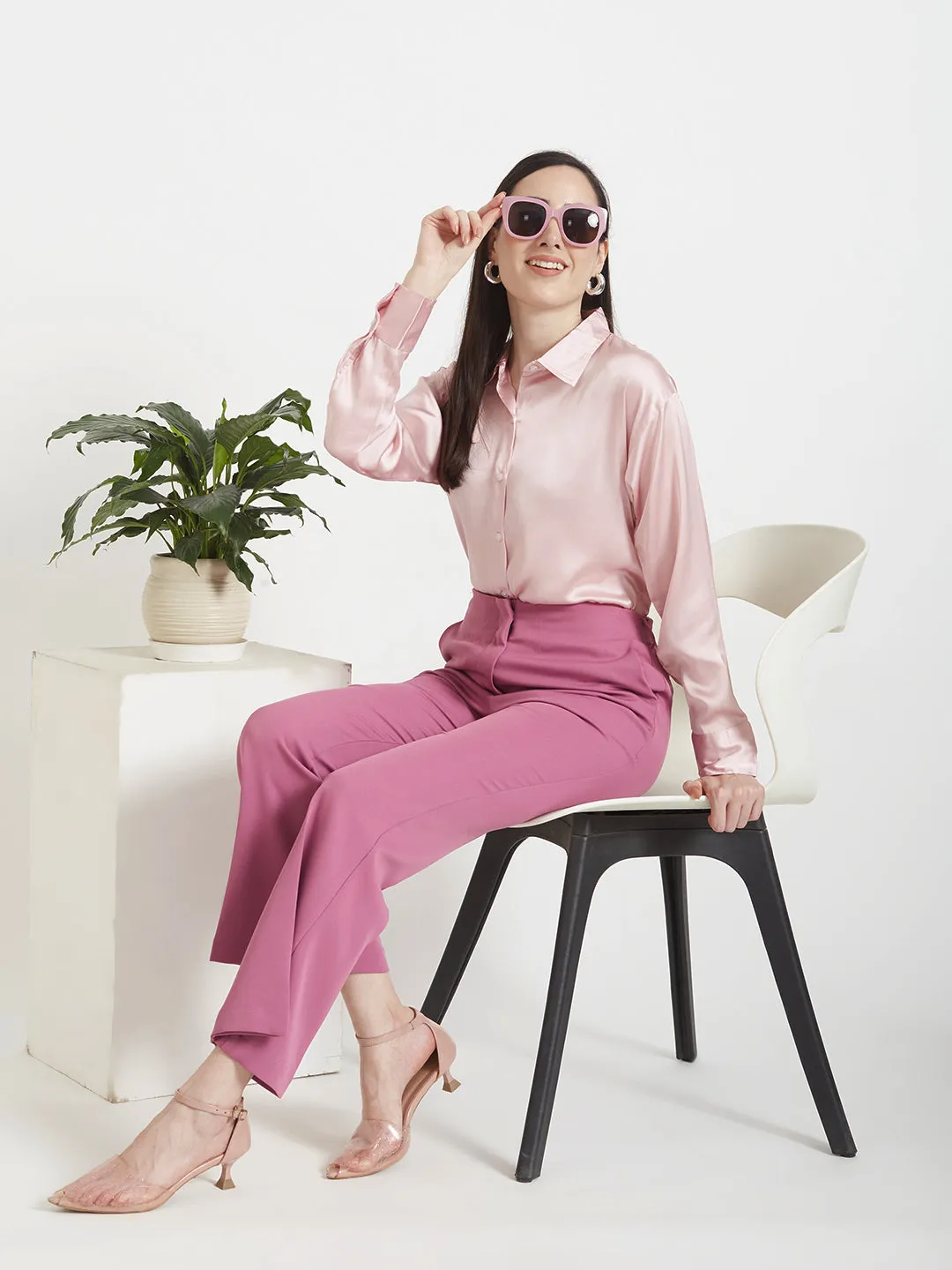 Women'S Luxury Banana Crepe Canyon Rose Flared Trouser Slash Pocket