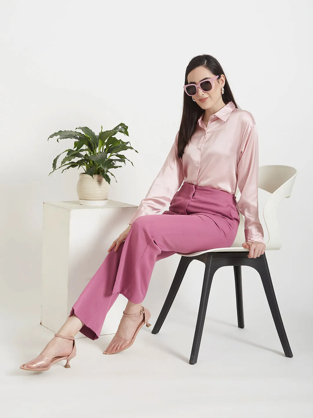 Women'S Luxury Banana Crepe Canyon Rose Flared Trouser Slash Pocket