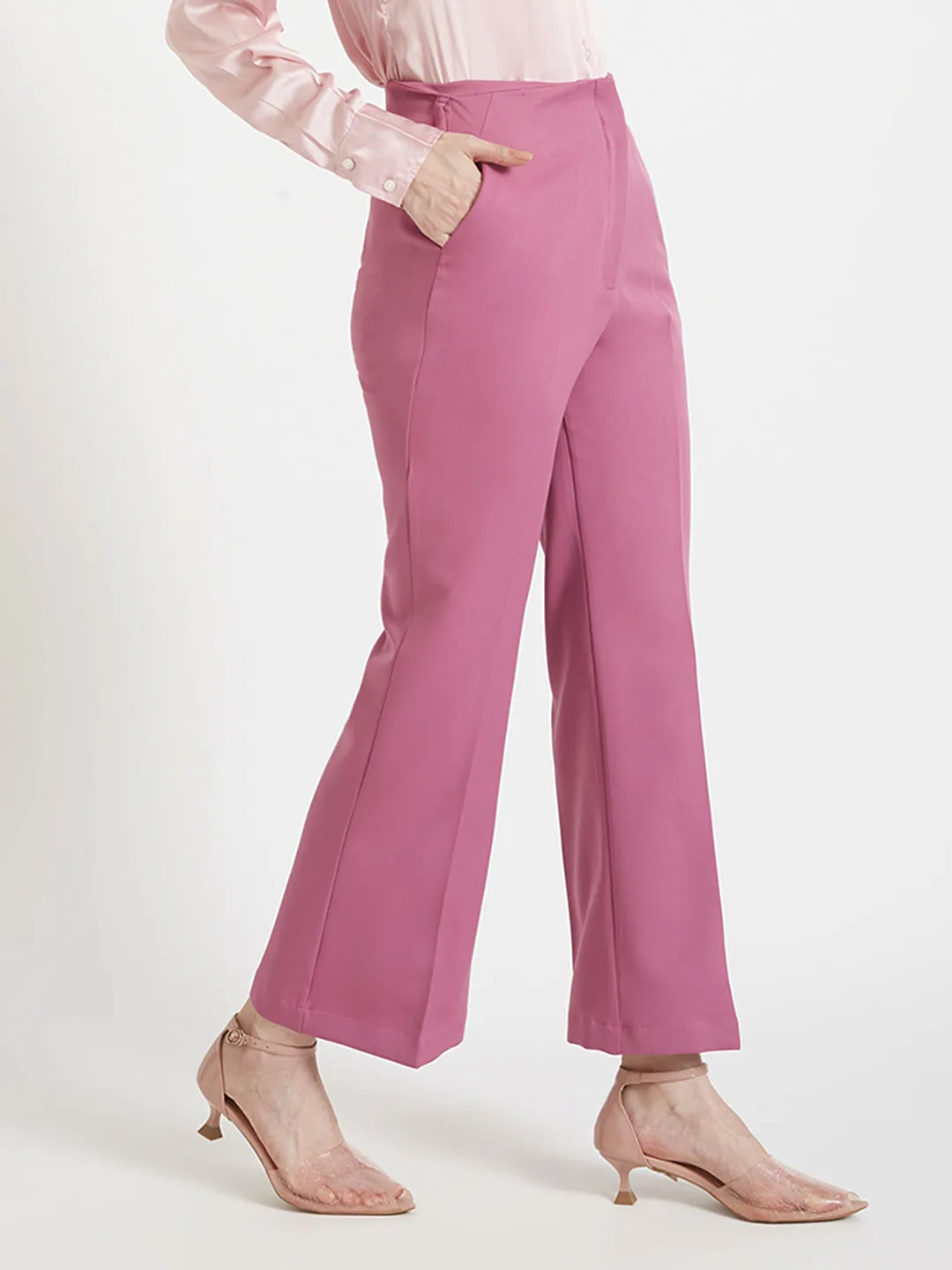 Women'S Luxury Banana Crepe Canyon Rose Flared Trouser Slash Pocket