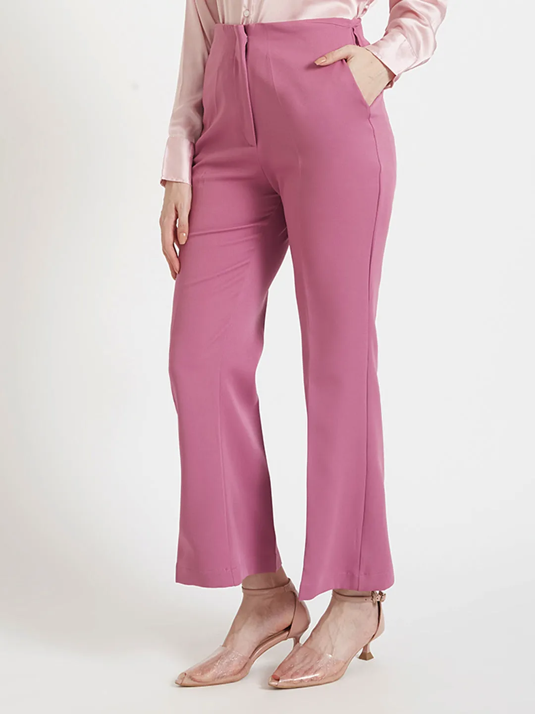 Women'S Luxury Banana Crepe Canyon Rose Flared Trouser Slash Pocket