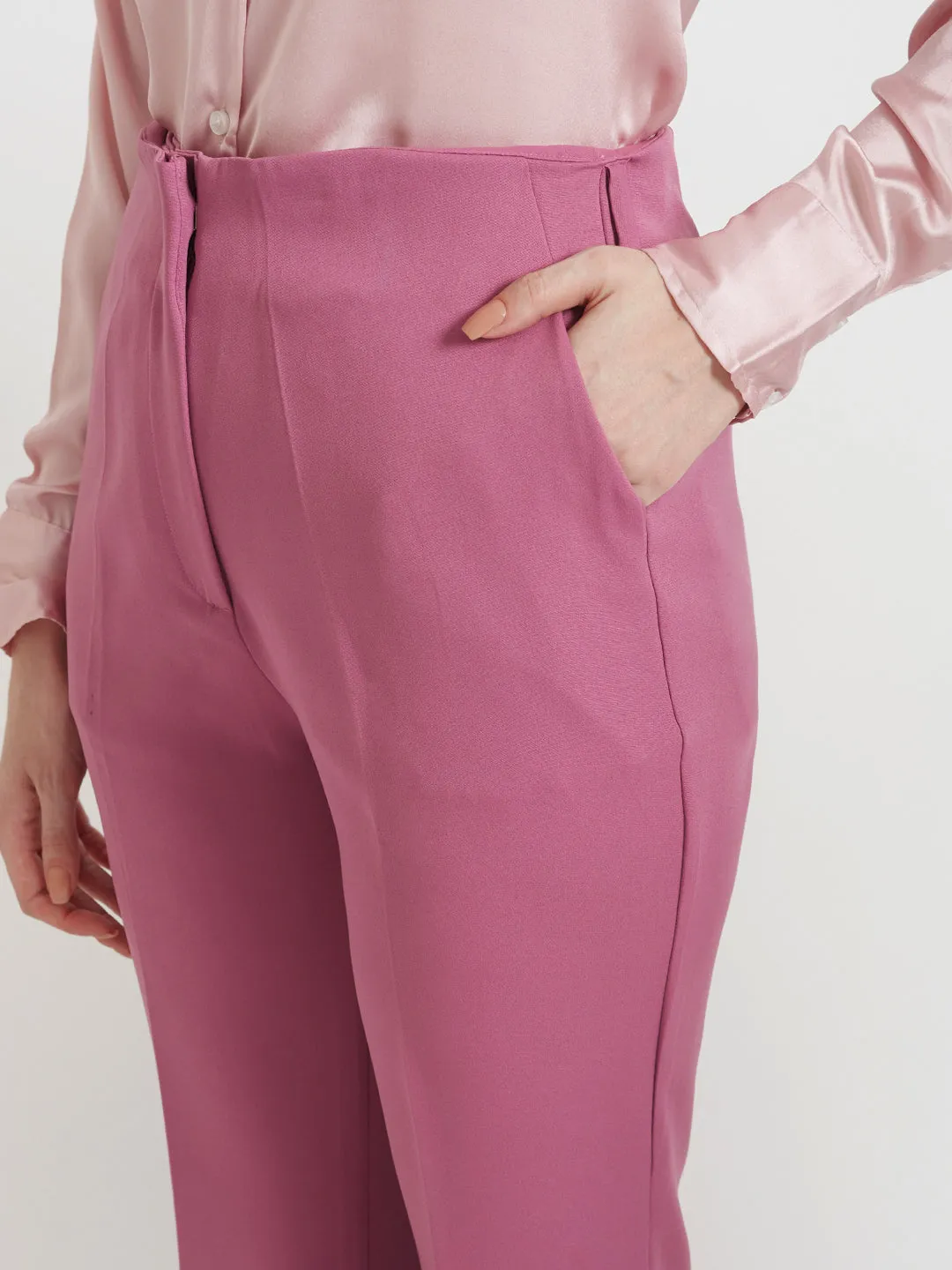 Women'S Luxury Banana Crepe Canyon Rose Flared Trouser Slash Pocket