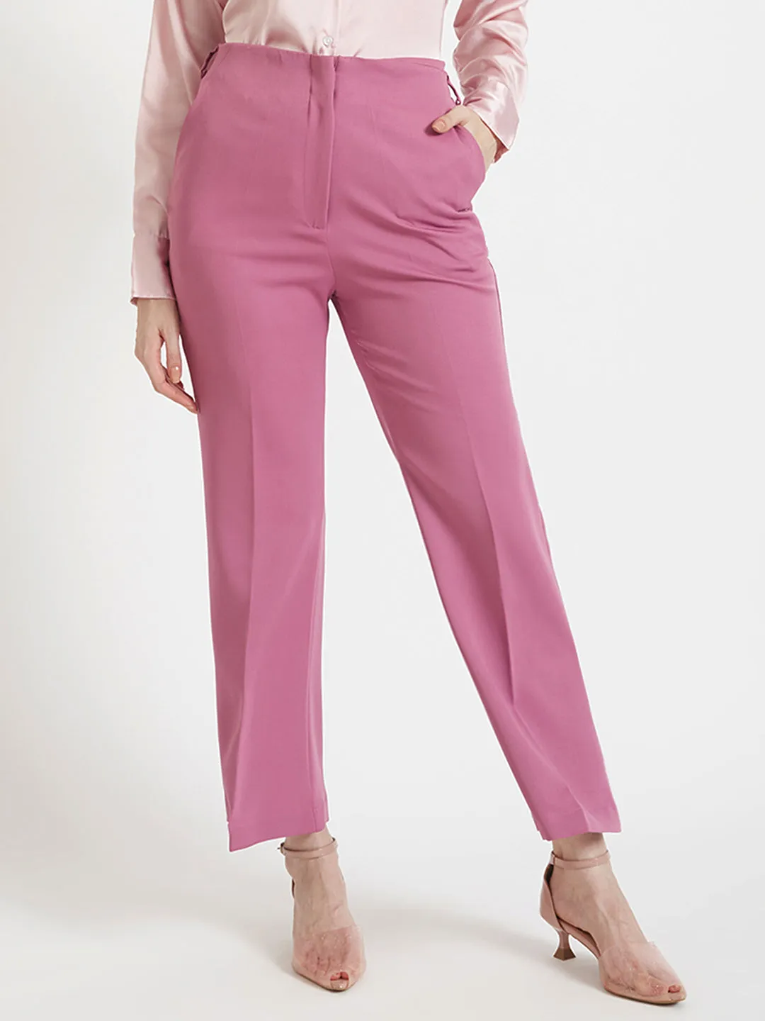 Women'S Luxury Banana Crepe Canyon Rose Flared Trouser Slash Pocket