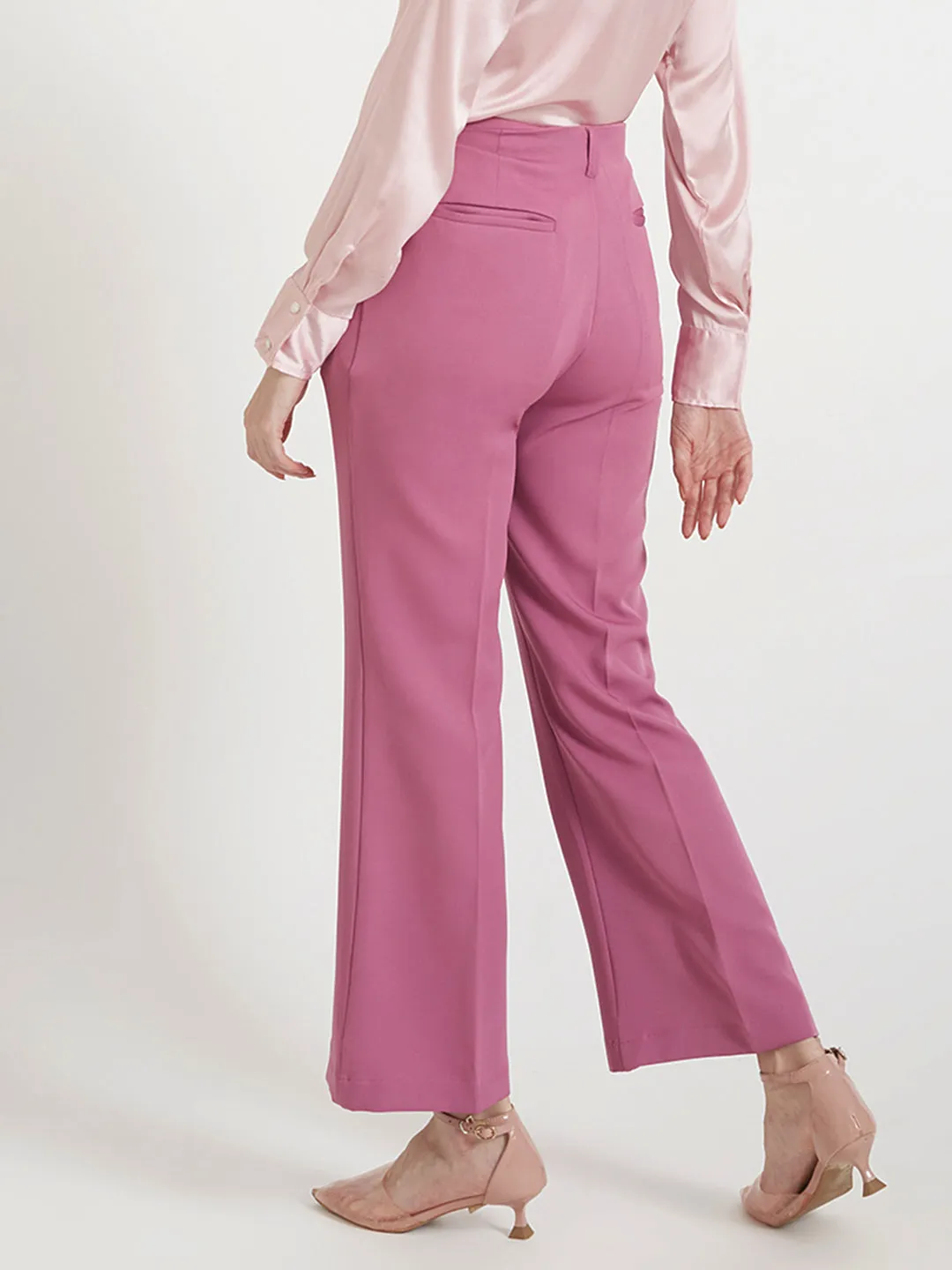 Women'S Luxury Banana Crepe Canyon Rose Flared Trouser Slash Pocket