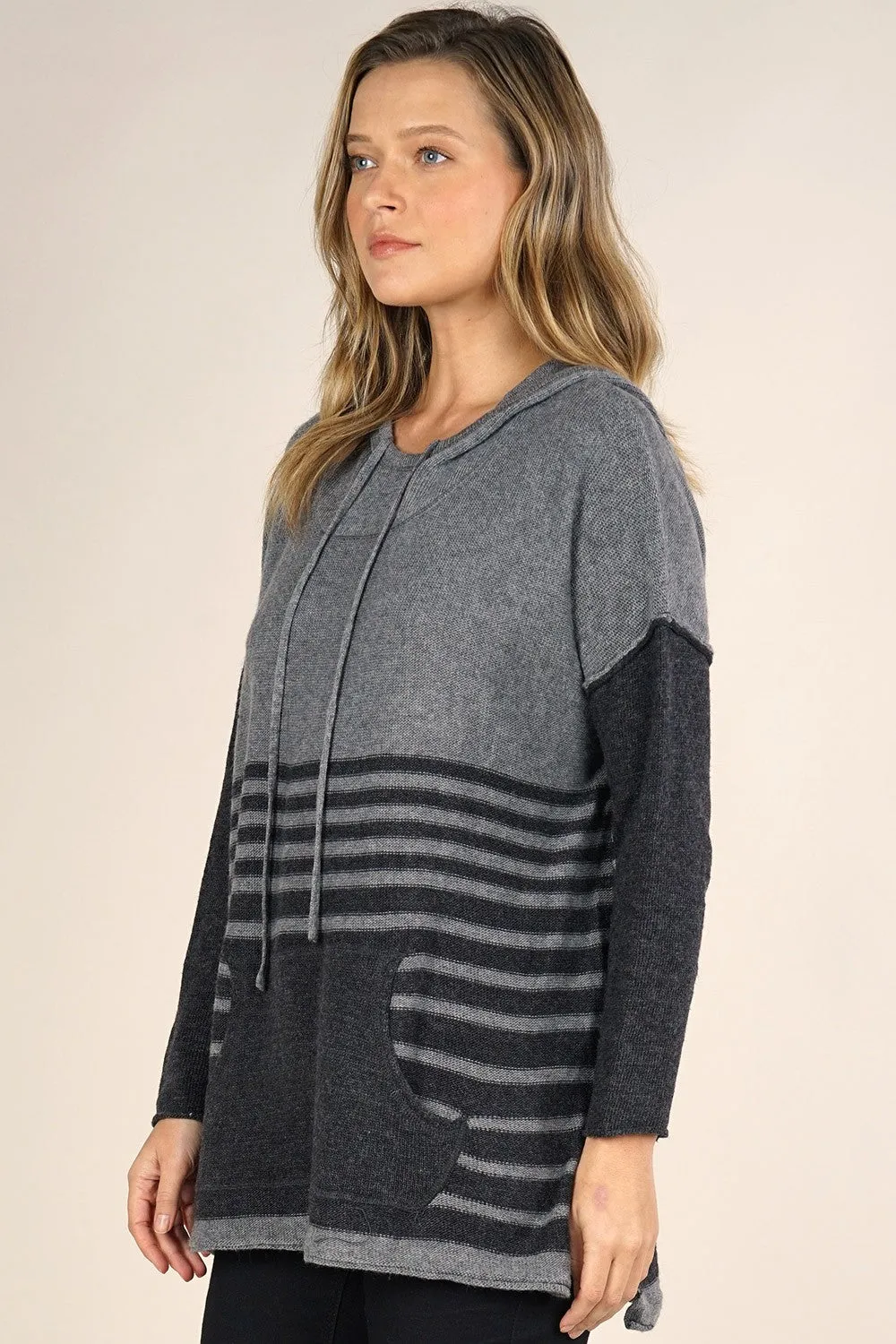 Wool Blend Striped Pullover Hoodie