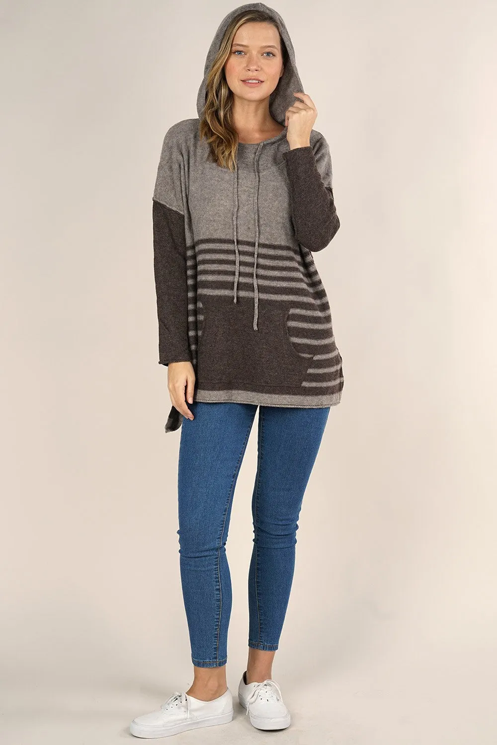Wool Blend Striped Pullover Hoodie