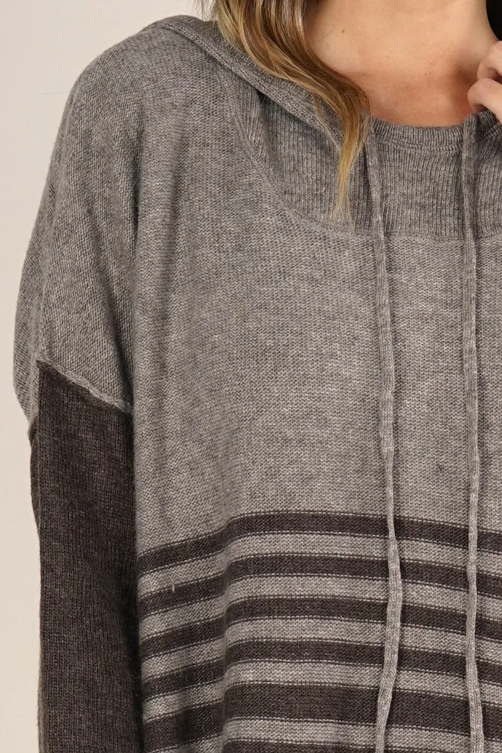 Wool Blend Striped Pullover Hoodie