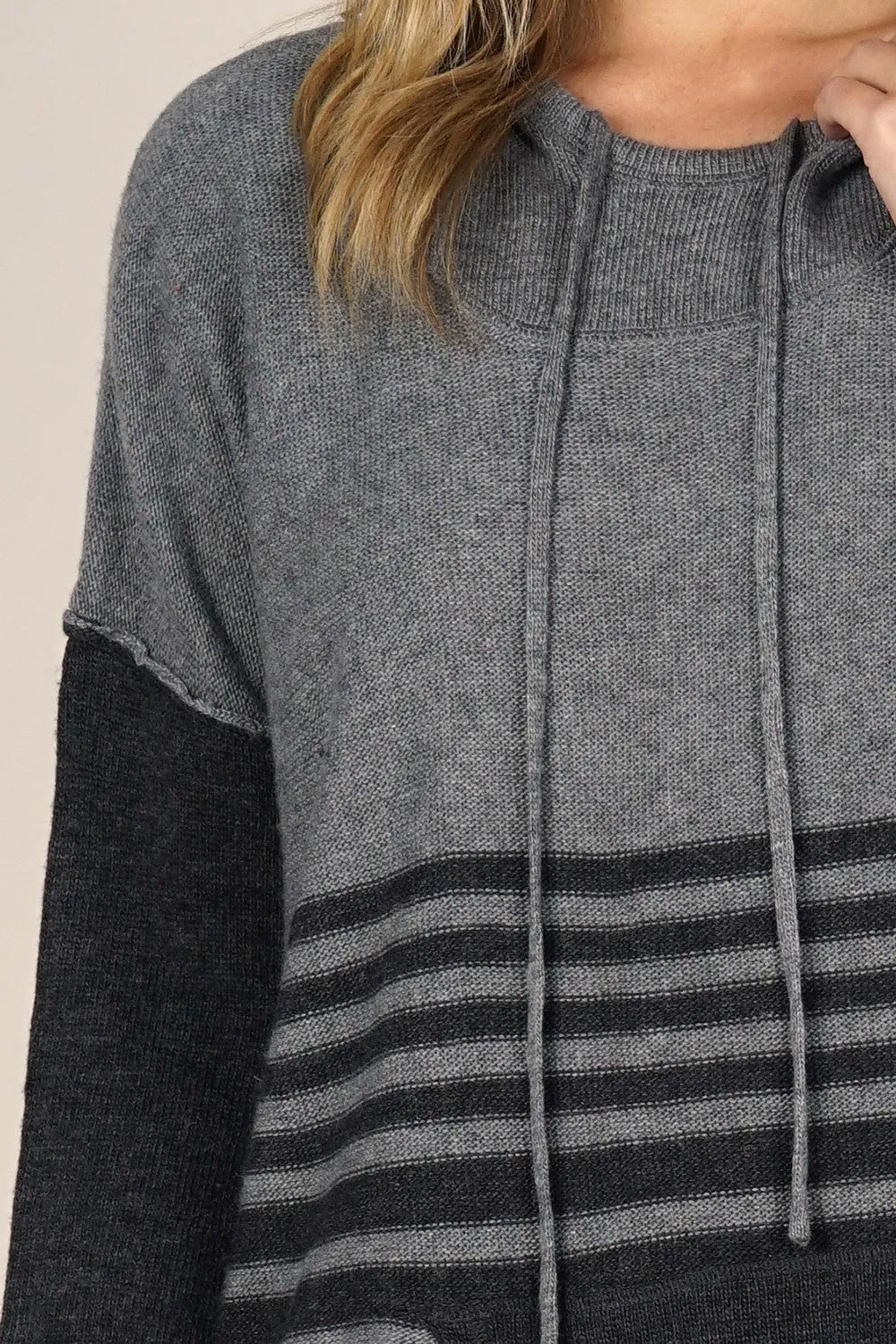 Wool Blend Striped Pullover Hoodie