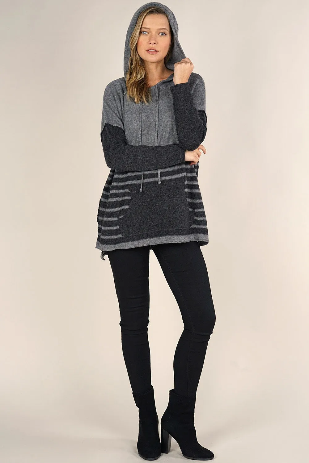 Wool Blend Striped Pullover Hoodie