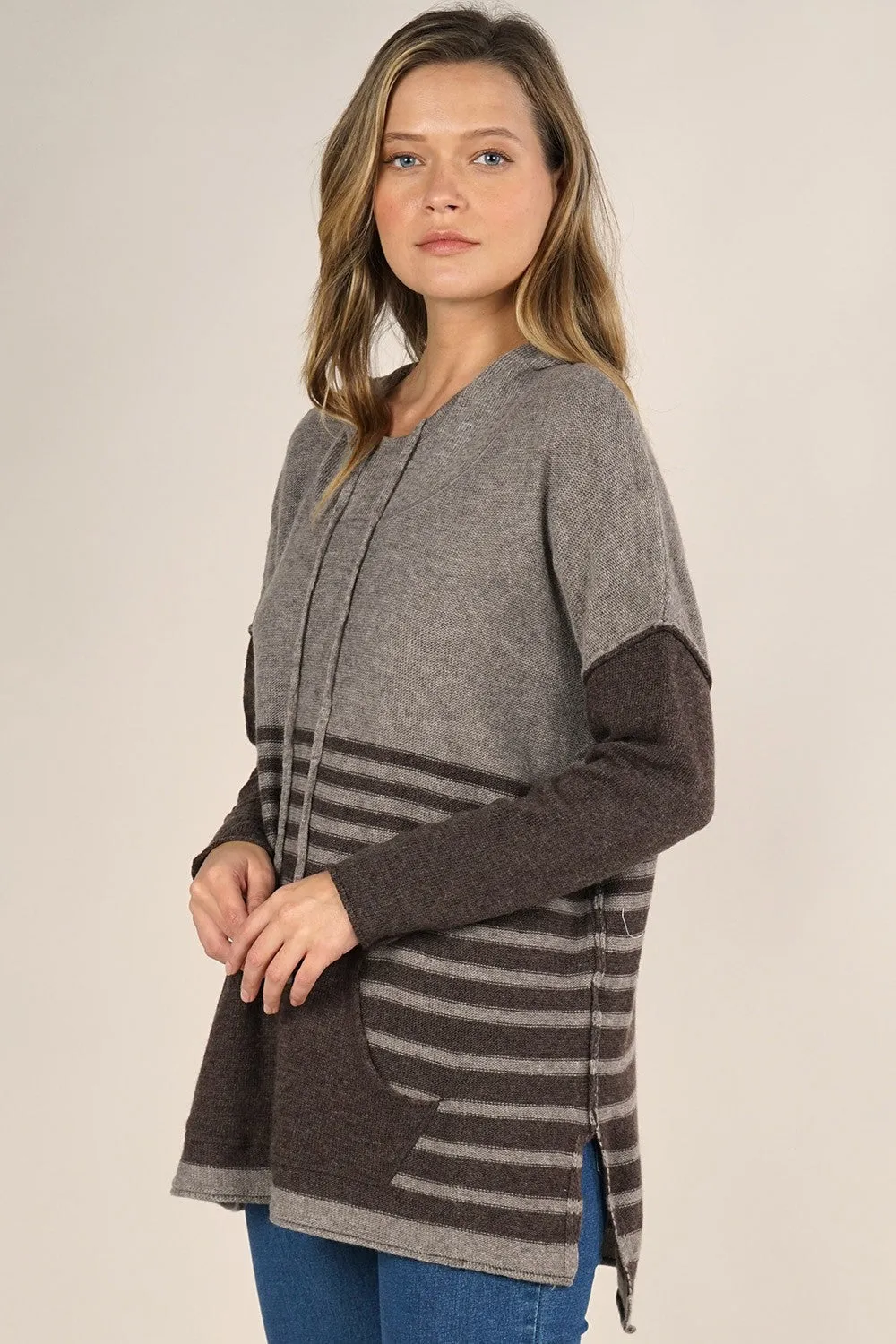 Wool Blend Striped Pullover Hoodie