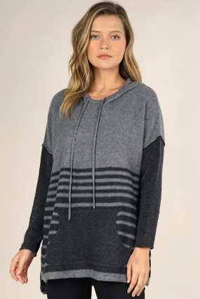 Wool Blend Striped Pullover Hoodie
