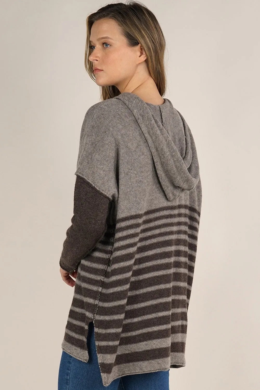 Wool Blend Striped Pullover Hoodie